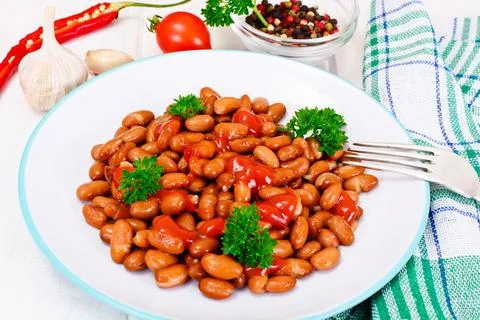 Baked Beans with Tomato Paste and Parsley Stock Photos