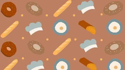 Baked bread and chef items background Stock Illustration