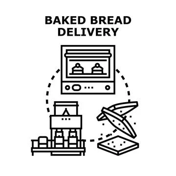 Baked bread production process and delivery concept Stock Illustration