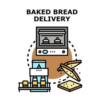 Baked bread production process and delivery concept Stock Illustration