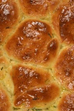 Baked bread rolls with chives close up texture Stock Photos