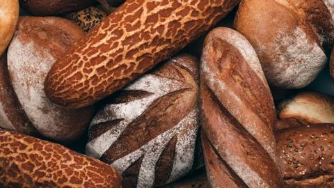 Baked breads top view close-up wallpaper Stock Photos
