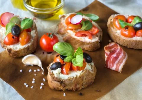 Baked bruschettas Stock Photos