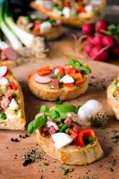 Baked bruschettas Stock Photos