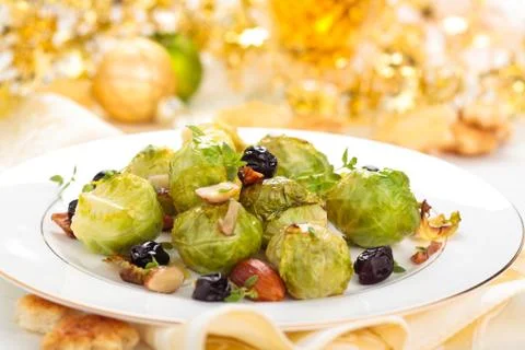 Baked Brussel sprouts. Stock Photos