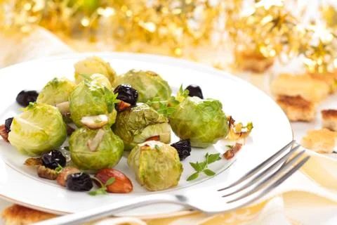 Baked Brussel sprouts. Stock Photos