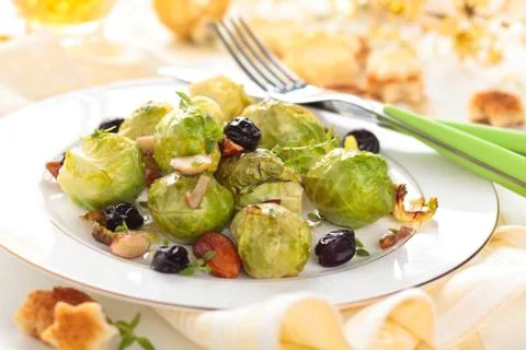 Baked Brussel sprouts. Stock Photos