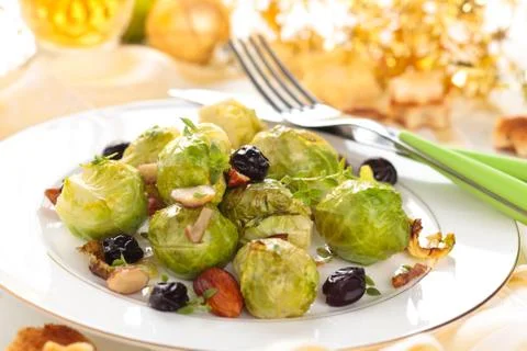Baked Brussel sprouts. Stock Photos