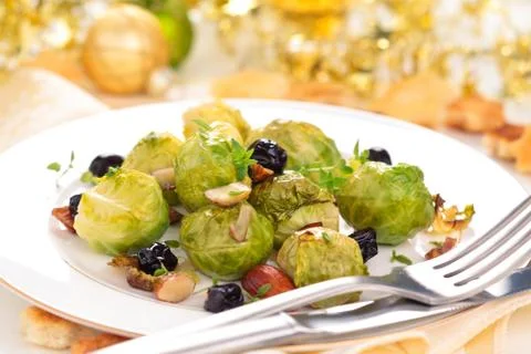 Baked Brussel sprouts. Stock Photos