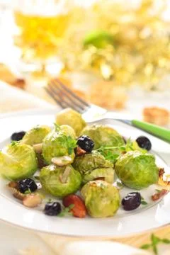 Baked Brussels sprouts. Stock Photos