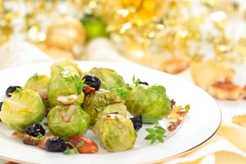 Baked Brussels sprouts. Stock Photos