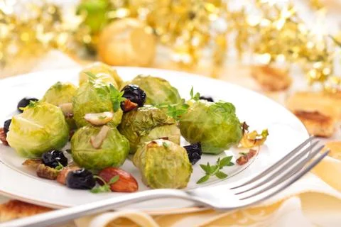 Baked Brussels sprouts. Stock Photos
