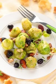 Baked Brussels sprouts. Stock Photos
