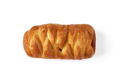 Baked bun with a beautiful pattern of puff pastry. Isolate on white backgroun Stock Photos