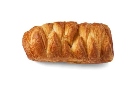 Baked bun with a beautiful pattern of puff pastry. Isolate on white backgroun Stock Photos