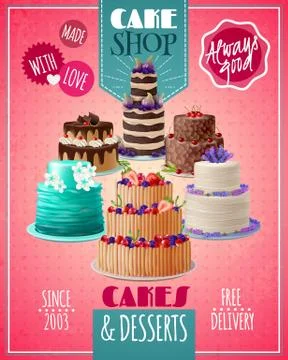 Baked Cakes Poster Stock Illustration