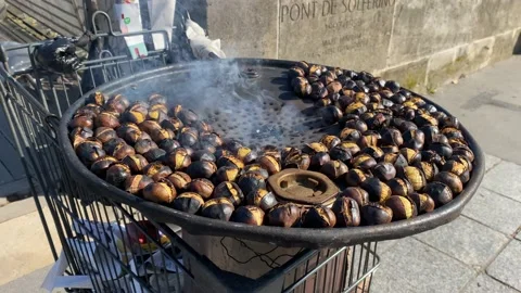 Baked chestnuts on the streets of Paris Stock Footage 201176422
