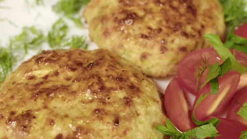 Baked chicken cutlets on a plate Video stock 162107815