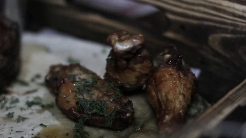 Baked chicken with a fork on a plate Stock Footage 86826572