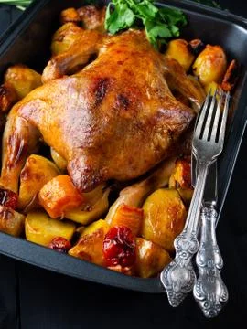 Baked chicken with vegetables. Stock Photos