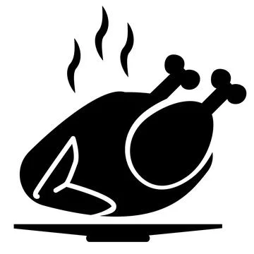 Baked chicken on white background. Chicken sign. Roast turkey or chicken Stock Illustration