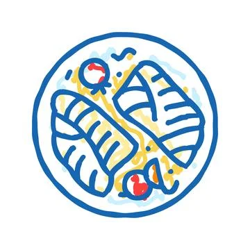 Baked cod fish icon doodle illustration Stock Illustration