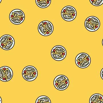 Baked cod fish vector seamless pattern Stock Illustration