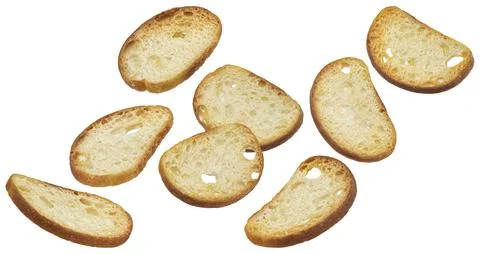 Baked crackers, round bread croutons isolated on white background Stock Photos