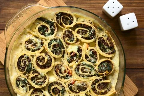 Baked Crepe Roll Casserole Stock Photos