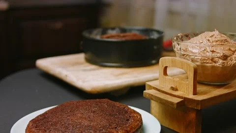 Baked dough for chocolate cake. 4k video Stock Footage 164584491