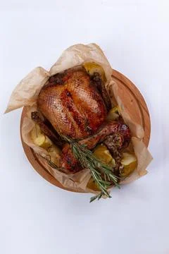 .baked duck on a white background Stock Photos