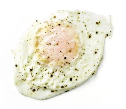 Baked egg isolated on white background, form above Stock Photos