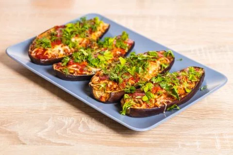 Baked eggplants with cheese Foto stock