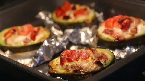 Baked Eggs in Avocado Stock Footage 74595606