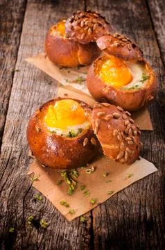 Baked eggs Stock Photos