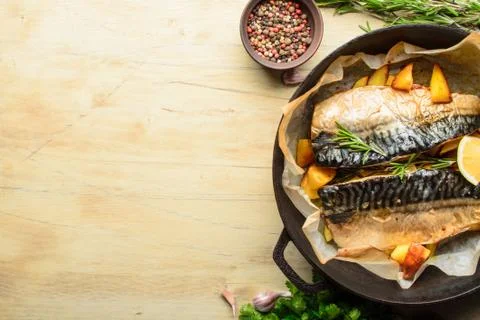 Baked fish mackerel Stock Photos