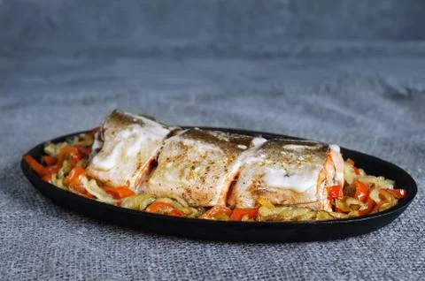 Baked fish with vegetables Фото