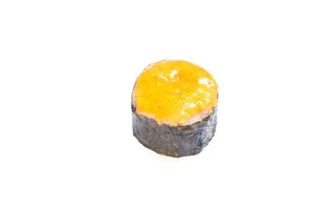 Baked Fukuoka-roll with eel, cheese, green onion and spicy sauce Stock Photos