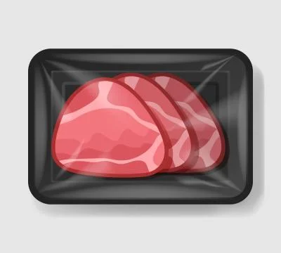 Baked glazed ham in plastic tray container with cellophane cover. Mockup Stock Illustration