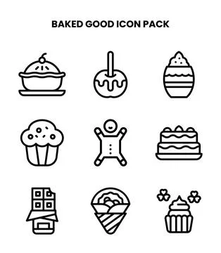 Baked Good Line Bundle Icons Pack Stock Illustration