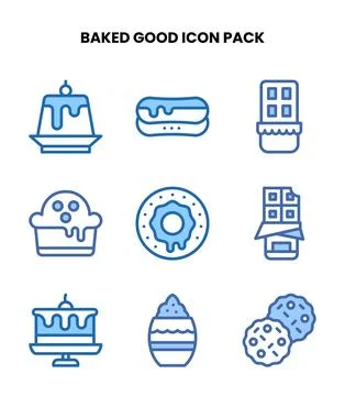 Baked Good Two Colour Set Icons Pack Stock Illustration