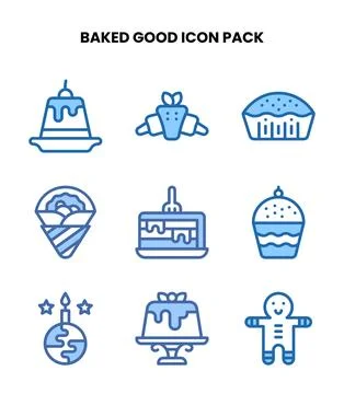 Baked Good Two Colour Set Icons Pack Stock Illustration