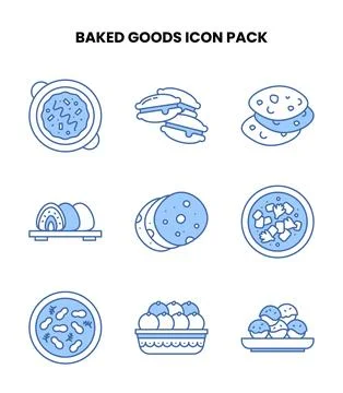 Baked Goods Blue Color Set Icons Pack Stock Illustration