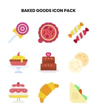 Baked Goods Flat Graphics Icons Pack Stock Illustration