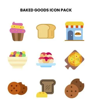 Baked Goods Flat Set Icons Pack Stock Illustration