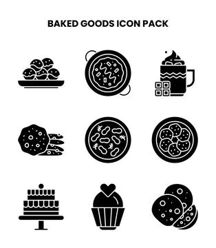 Baked Goods Glyph Bundle Icons Pack Stock Illustration