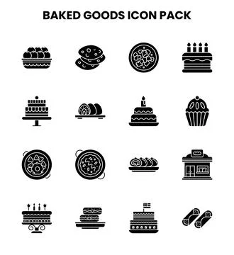 Baked Goods Glyph Bundle Icons Pack Stock Illustration