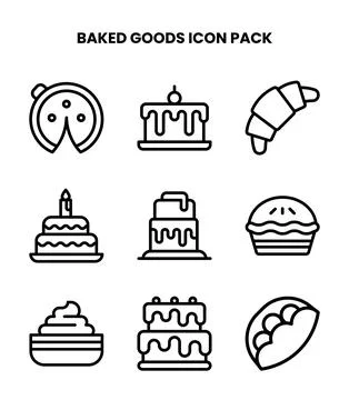 Baked Goods Line Bundle Icons Pack Stock Illustration