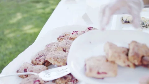 Baked goods on a table Stock Footage 138469339