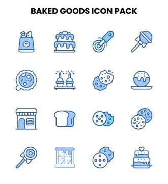 Baked Goods Two Colour Collection Icons Pack Stock Illustration